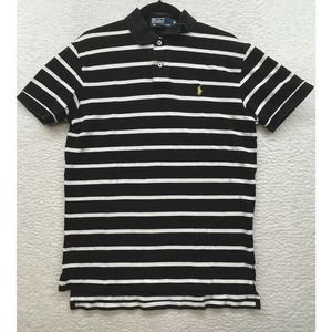 Polo Ralph Lauren Shirt Mens Medium Black White Striped Pony Rugby Preppy Retro